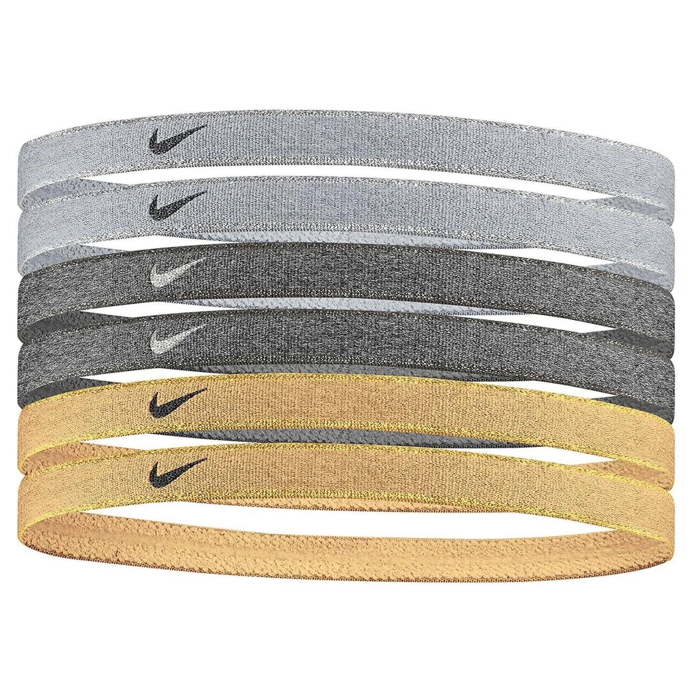 Nike Swoosh Sport Headbands 6 PK Erkek Saç Bandı Wolf Grey - Black - Club Gold - Metallic Gold