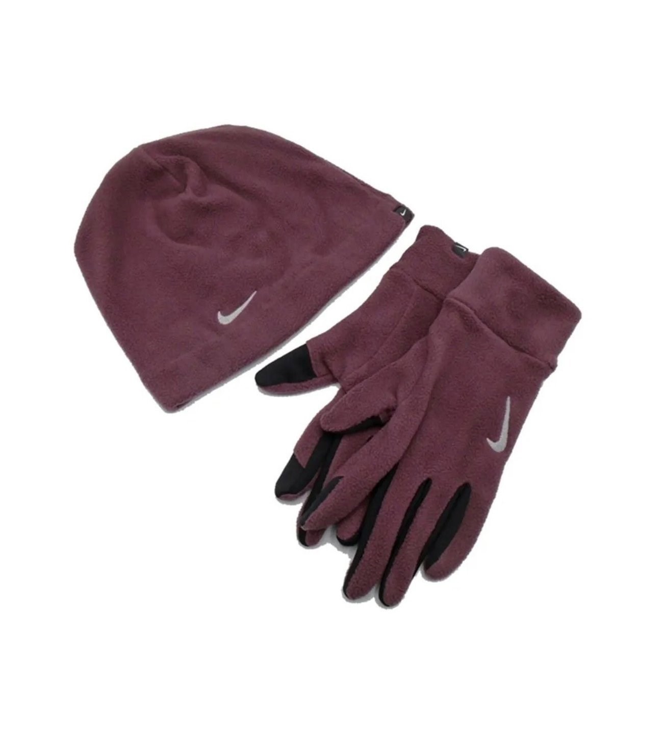 Nike W Fleece Hat And Glove Set Dark Wine - Dark Wine - Silver