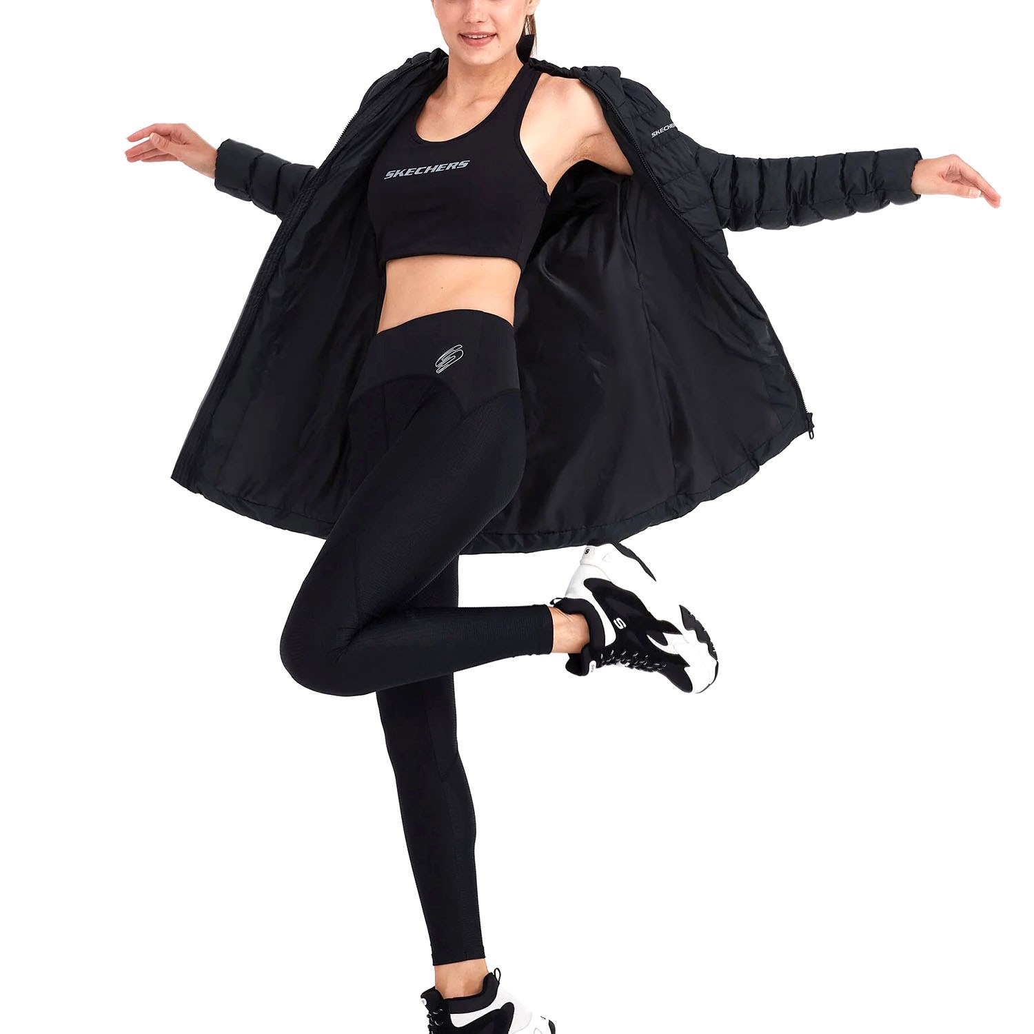 Skechers W Essential Maxi Length Hooded Kadın Mont Black