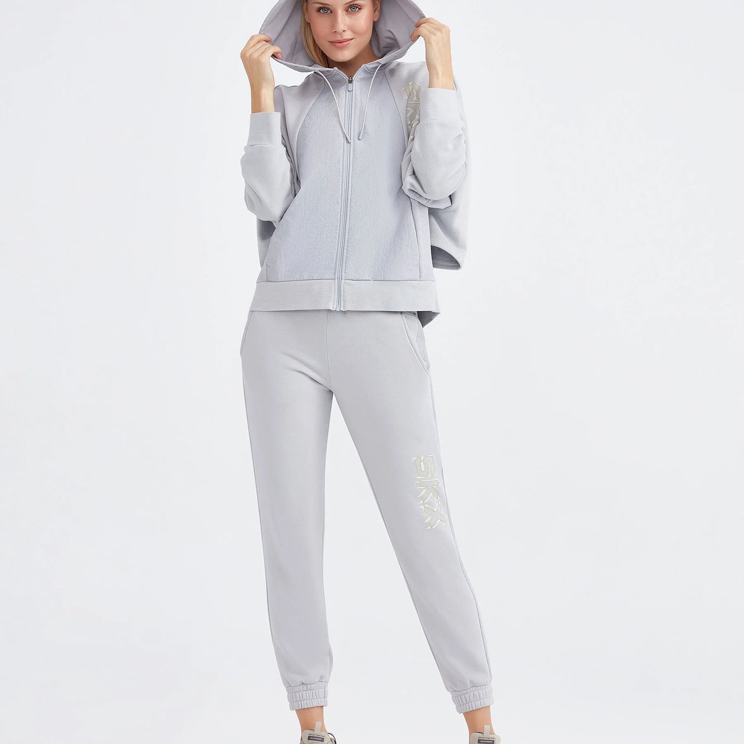 Skechers W LW Fleece Full Zip Hoodie Kadın Sweatshirt Light Gray